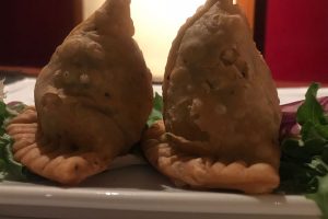 Samosa dish in indian restuarant indianaroma at Calle de Ventura de la Vega Madrid Spain